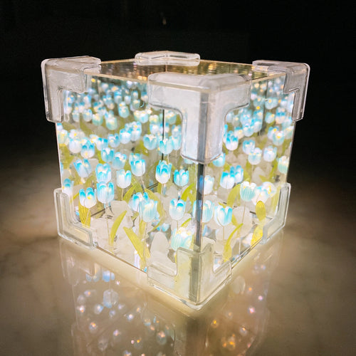 DIY Tulip Lamp Three-Dimensional Transparent Cuby Nightlight Lamp and Mirror 2 in 1 Anniversary Couple Gifts Bedroom Decorations